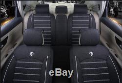 Universal Breathable Linen Fabric Car Seat Cover Set Interior Accessories Black