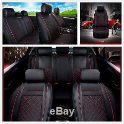 Universal Car Auto Seat Cover Cushion 5-Seats Front + Rear PU Leather withPillows