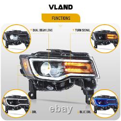 VLAND Black Full LED Headlights For 2014-22 Jeep Grand Cherokee with Animation