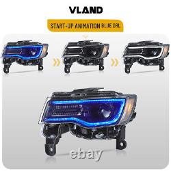 VLAND Black Full LED Headlights For 2014-22 Jeep Grand Cherokee with Animation