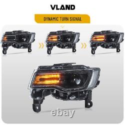 VLAND Black Full LED Headlights For 2014-22 Jeep Grand Cherokee with Animation