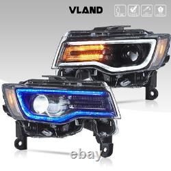 VLAND Black Full LED Headlights For 2014-22 Jeep Grand Cherokee with Animation