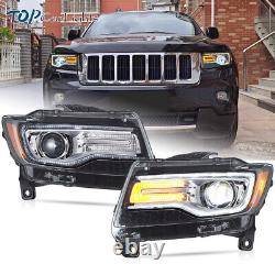 VLAND Chrome LED Projector Headlights For 11-13 Jeep Grand Cherokee WithSequential