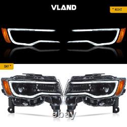 VLAND For 2014-2022 Jeep Grand Cherokee LED Projector Headlights withBlack Housing