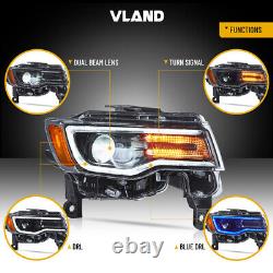 VLAND For 2014-2022 Jeep Grand Cherokee LED Projector Headlights withBlack Housing