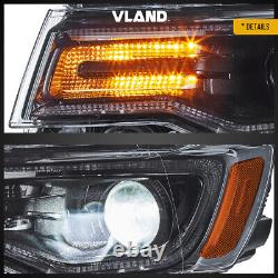 VLAND For 2014-2022 Jeep Grand Cherokee LED Projector Headlights withBlack Housing